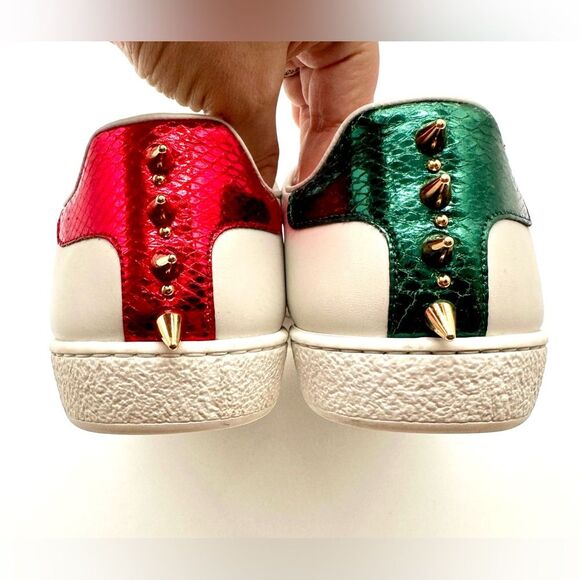 Gucci Ace Trainers Pearl Studded Web White Leather Low Top Sneakers EU 38 US 8 - Picture 5 of 13